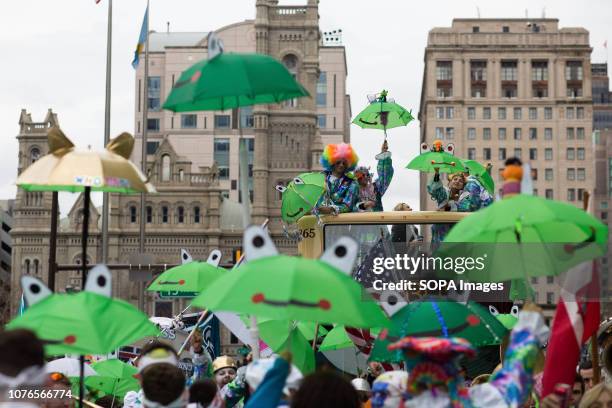 Performers participate in the Philadelphia Mummers Parade, a New Years Day tradition. Hundreds of performers, comics and musicians gathered for the...