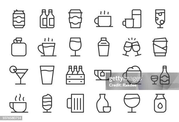 stockillustraties, clipart, cartoons en iconen met drink icons set 1 - lichtlijn serie - glas