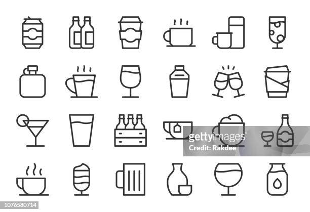 drink icons set 1 - light line series - cup stock illustrations
