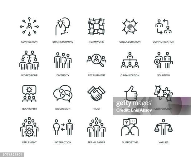 ilustrações de stock, clip art, desenhos animados e ícones de teamwork icons - line series - está contratado