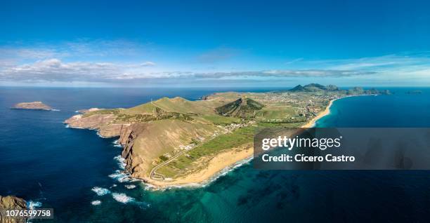 aerial view of "porto santo", madeira island, portugal. - islande fotografías e imágenes de stock