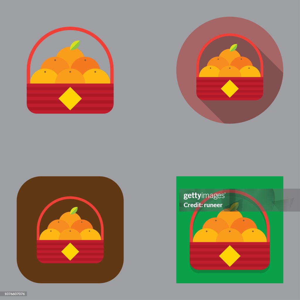 Flat Mandarin Oranges Basket icons | Kalaful series