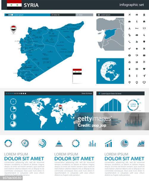 34 - syria - blue gray infographic q10 - damaskus stock illustrations
