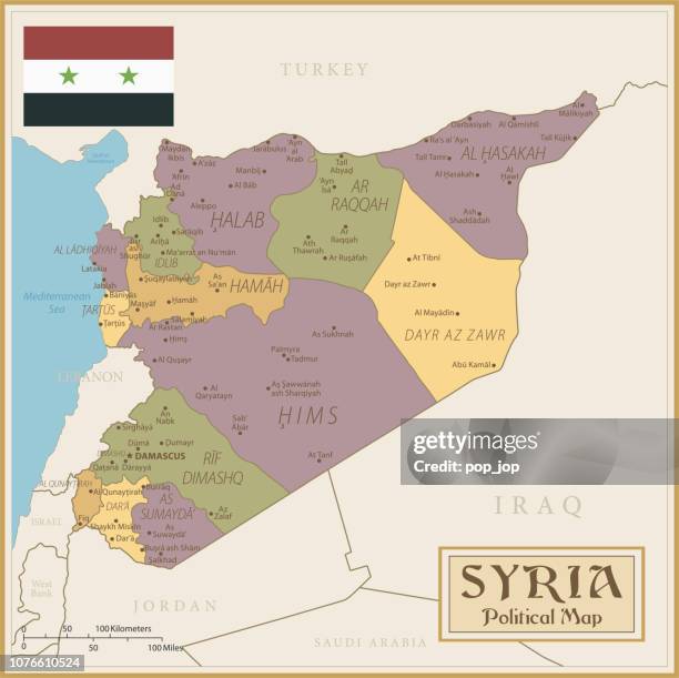 map of syria - vintage vector - damaskus stock illustrations