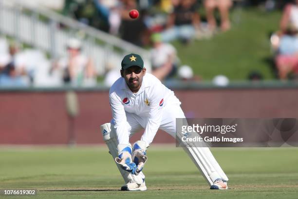 Pakistan captain Sarfraz Ahmed gathers a return throw during day 1 of the 2nd Castle Lager Test match between South Africa and Pakistan at PPC...