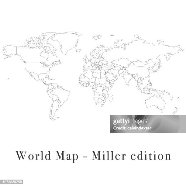 ilustraciones, imágenes clip art, dibujos animados e iconos de stock de edición de mapa mundo miller - frontera internacional