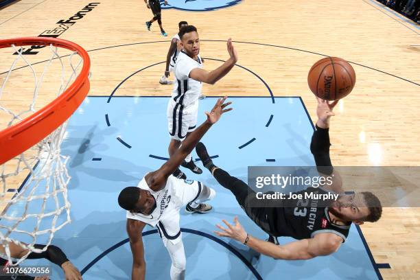 Blake Griffin of the Detroit Pistons lays the ball up against the Memphis Grizzlies on January 2, 2019 at FedExForum in Memphis, Tennessee. NOTE TO...