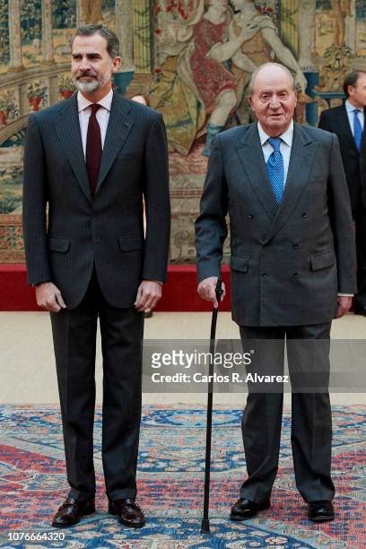 King Felipe VI of Spain and King Juan Carlos host an audience to the Advisory Council of the General Courts for the commemoration of the 40th...