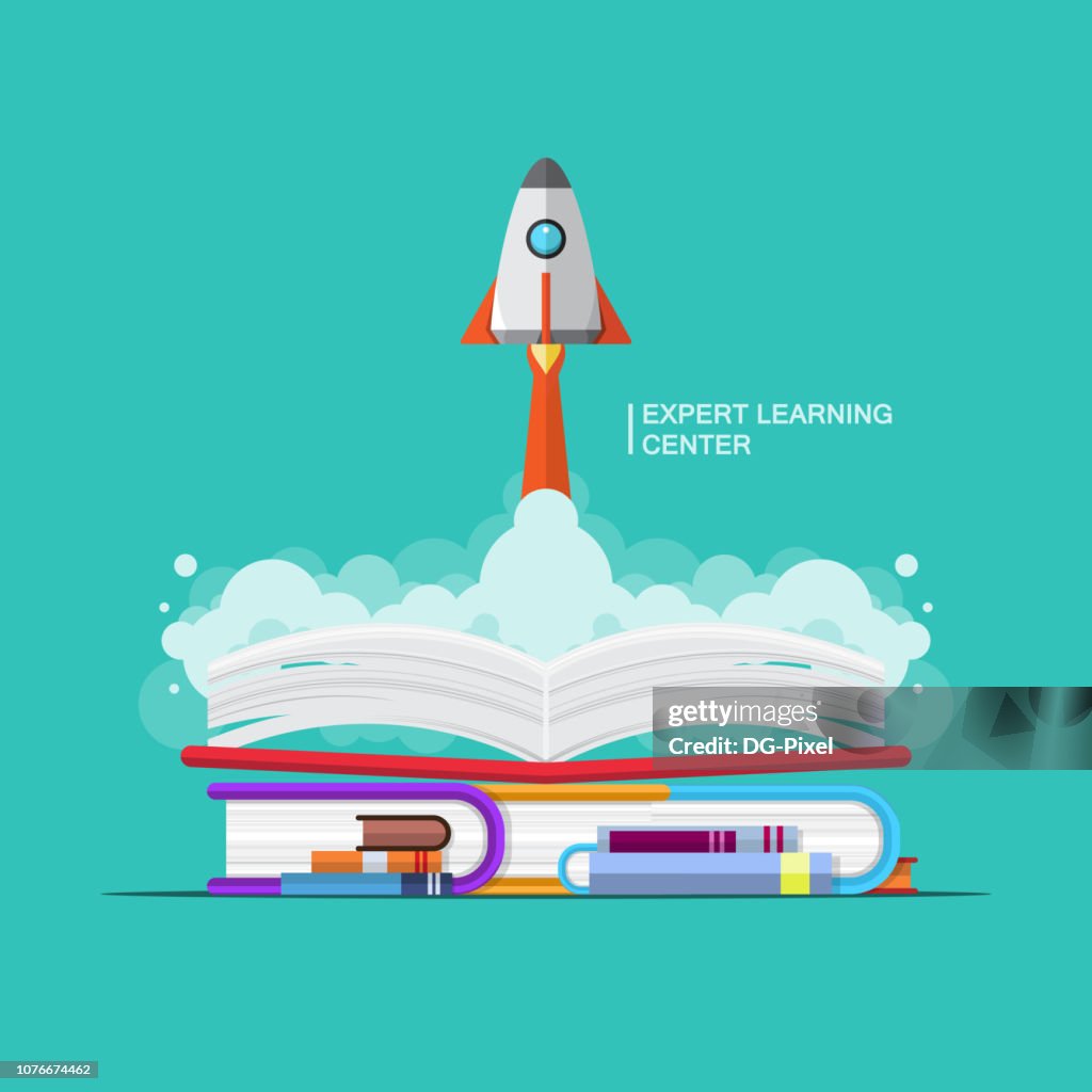Rocket Launch Education Book Intelligent Expert Learning Concept High ...