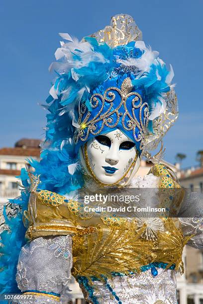 carnival character in costume, venice, italy - venetiaans masker stockfoto's en -beelden