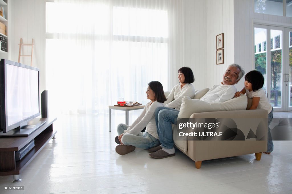 Family watching television