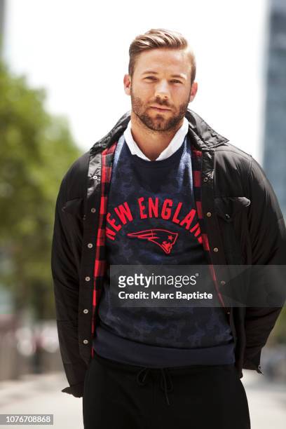Football player Julian Edelman is photographed for NFL Style Playbook on June 18, 2015 in Boston, Massachusetts. PUBLISHED IMAGE.
