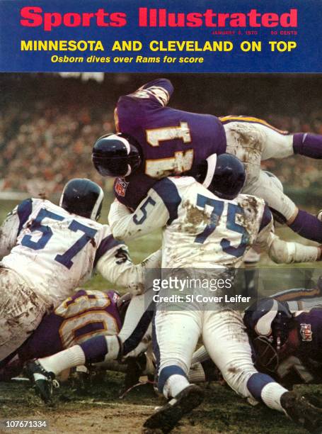 January 5, 1970 Sports Illustrated via Getty Images Cover:Football: NFL Playoffs: Minnesota Vikings Dave Osborn in action vs Los Angeles Rams at...