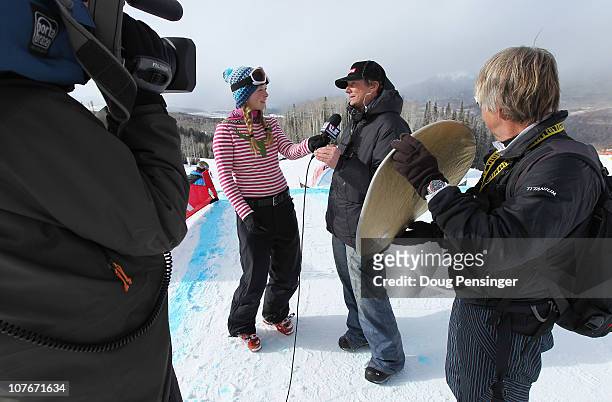 Kaylin Richardson interviews Peter Foley, US Snowboarding Head Coach, for US Snowboarding TV during the Snowboard Cross at the LG Snowboard FIS World...