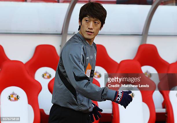 Chung-Yong Lee of Bolton Wanderers looks on during the Barclays Premier League match between Sunderland and Bolton Wanderers at Stadium of Light on...
