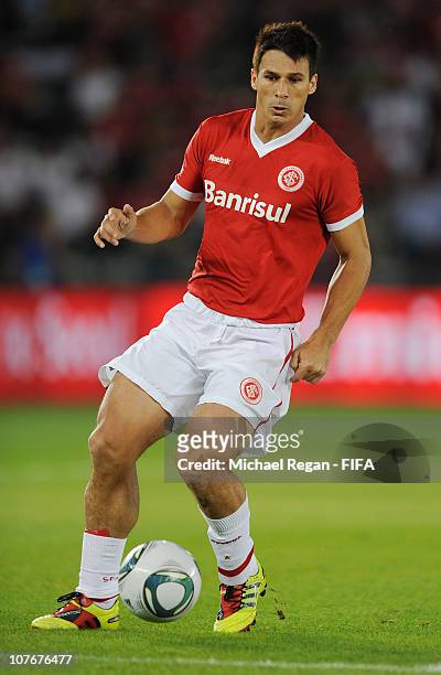 Indio of Sport Club Internacional plays the ball during the FIFA Club World Cup 3rd/4th play off match between Sport Club Internacional and Seongnam...