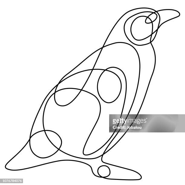 illustrations, cliparts, dessins animés et icônes de seule ligne dessin animaux pingouin - line art