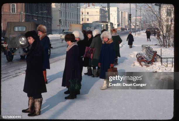 Women Waiting on Sidewalk in Chilly Yakutsk