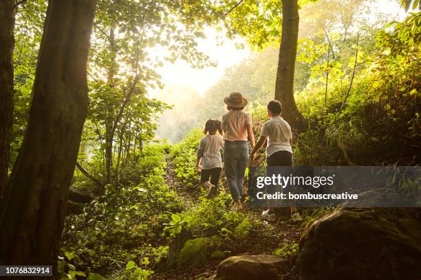 tempo di avventura - family hiking in spring outdoors foto e immagini stock