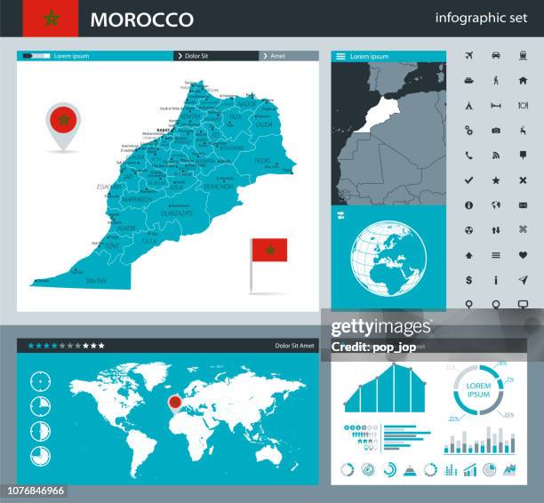 35 - marokko - grau murena infografik q10 - casablanca morocco stock-grafiken, -clipart, -cartoons und -symbole