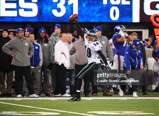 DeSean Jackson of the Philadelphia Eagles returns a punt for a touchdown to win the game against the New York Giants at the New Meadowlands Stadium...