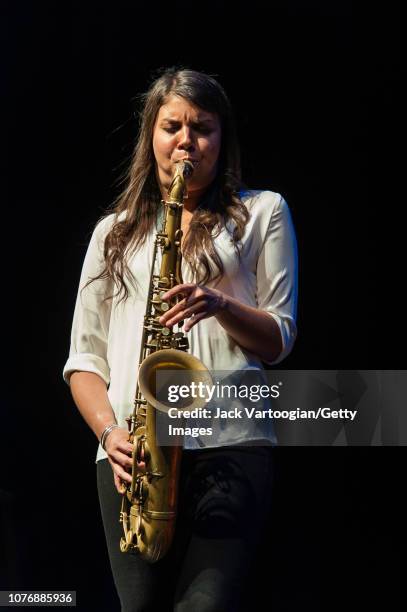 1st Place winner of the 2013 Thelonious Monk International Jazz Competition Melissa Aldana from Chile leads her group, Crash Trio, from the tenor...