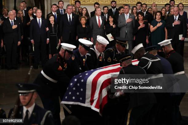 Vice President Mike Pence, former President George Bush, Laura Bush, Jeb Bush, Jeb’s wife Columba Bush, Neil Bush, his wife Maria, Marvin Bush, his...