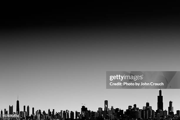 chicago skyline silhouette - chicago black and white stock pictures, royalty-free photos & images