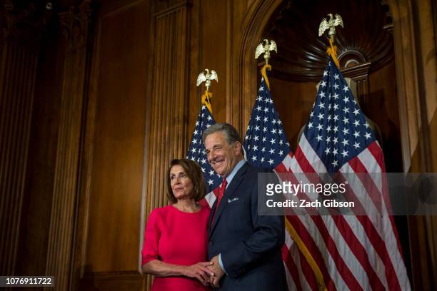House Speaker Nancy Pelosi is pictured with her husband, Paul Pelosi, on Capitol Hill on January 3, 2019 in Washington, DC. Under the cloud of a...