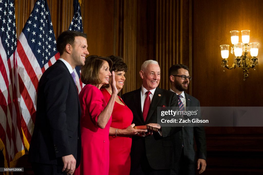 Newly Elected House Speaker Nancy Pelosi Holds Ceremonial Swearing-In With New Members Of Congress