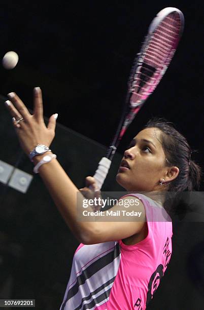 Indian Squash Player Dipika Pallikal in action during the quarter-finals of the Punj Lloyd WISPA Masters Tournament at the Siri Fort Sports Complex...