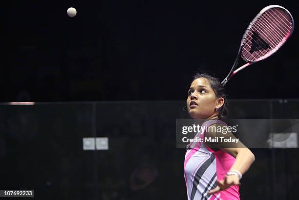 Indian Squash Player Dipika Pallikal in action during the quarter-finals of the Punj Lloyd WISPA Masters Tournament at the Siri Fort Sports Complex...