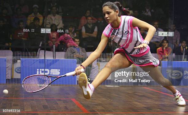 Indian Squash Player Dipika Pallikal in action during the quarter-finals of the Punj Lloyd WISPA Masters Tournament at the Siri Fort Sports Complex...