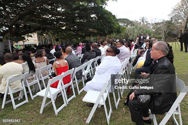 The guests look on at South African National Police Commissioner Bheki Cele's wedding held at the elite Lynton Hall Estate on October 2, 2010 in...