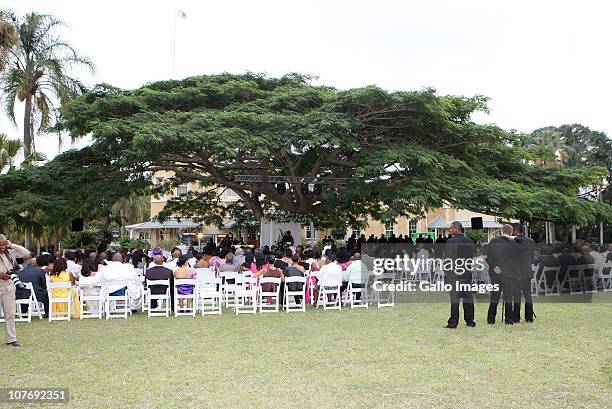 The guests look on at South African National Police Commissioner Bheki Cele's wedding held at the elite Lynton Hall Estate on October 2, 2010 in...