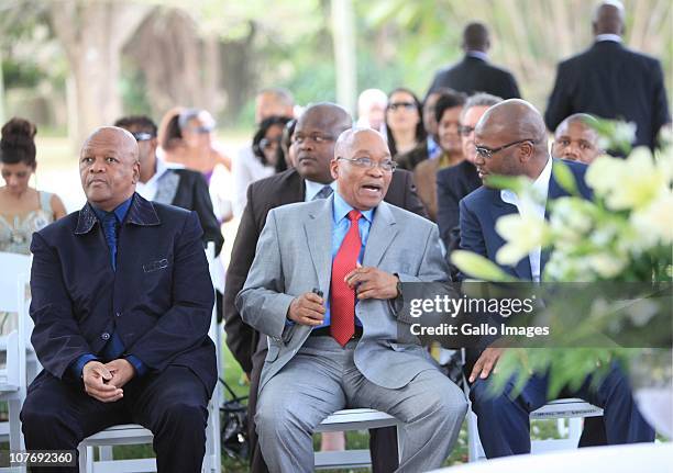 South African President Jacob Zuma , Minister of Justice and Constitutional Development Jeff Radebe and Minister of Police Nathi Mthethwa , at...