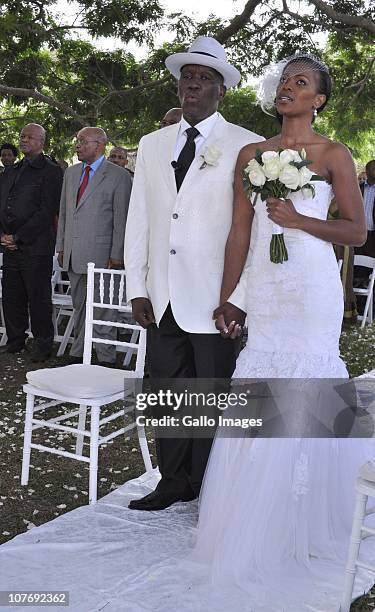 South African National Police Commissioner Bheki Cele and his new wife, Thembeka Ngcobo, at their wedding, held at the elite Lynton Hall Estate on...