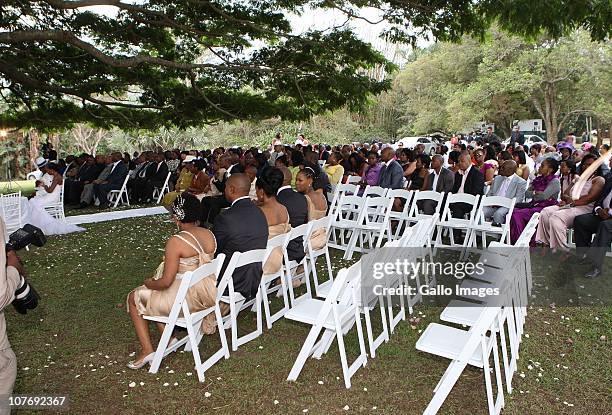 The guests look on at South African National Police Commissioner Bheki Cele's wedding held at the elite Lynton Hall Estate on October 2, 2010 in...