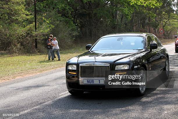 Bu Mpisane, one of the Lobolo negotiators, arrives at South African National Police Commissioner Bheki Cele and Thembeka Ngcobo's wedding, held at...