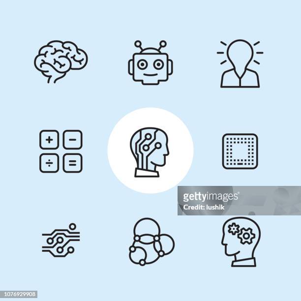 artificial intelligence - outline icon set - neuroscience stock illustrations