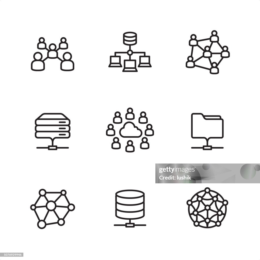 Cloud-Netzwerk - Pixel-perfekte Kontur-Symbole