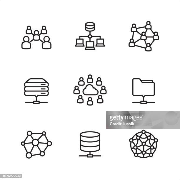 illustrazioni stock, clip art, cartoni animati e icone di tendenza di rete cloud - icone di struttura pixel perfect - centro elaborazione dati