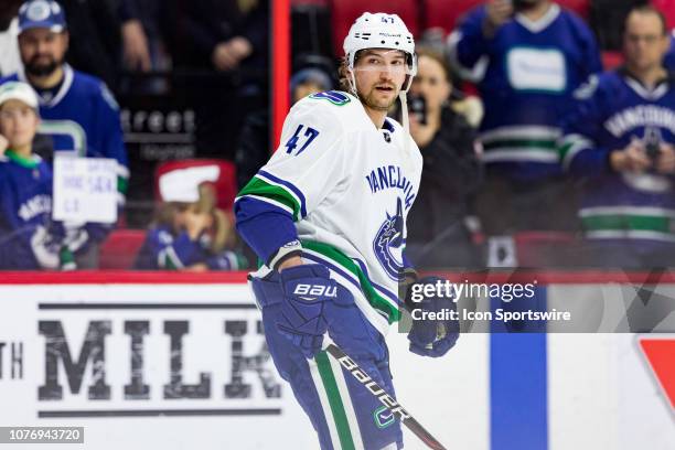 Vancouver Canucks Left Wing Sven Baertschi during warm-up before National Hockey League action between the Vancouver Canucks and Ottawa Senators on...