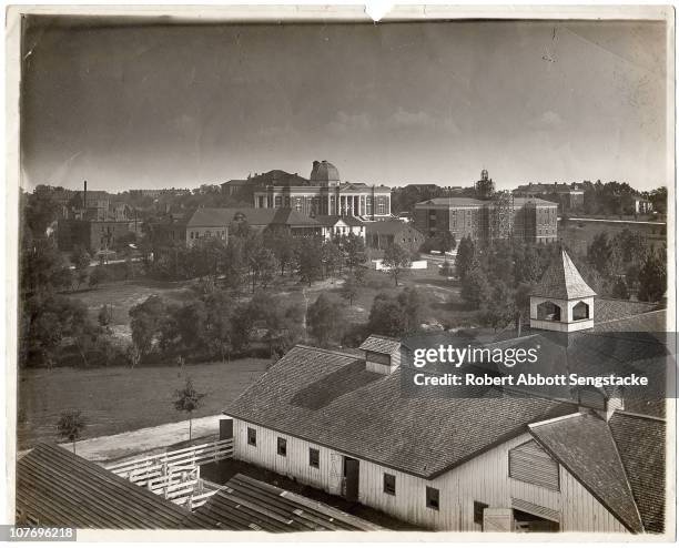 Bird's-eye view of the Tuskegee Institute grounds in Tuskegee, Alabama, circa 1905.