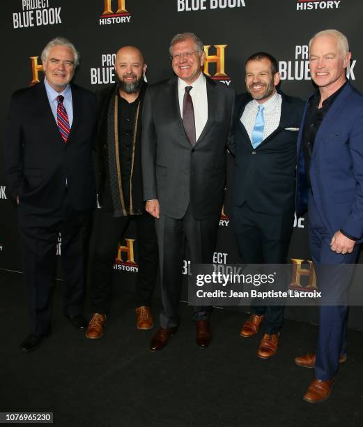 Michael Harney, Sean Jablonski, Robert Zemeckis, David O'Leary and Neal McDonough attend the premiere for History Channel's "Project Blue Book" on...