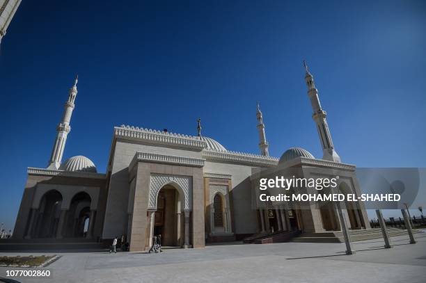 Picture taken on January 3 shows a general view of the newly-built al-Fattah al-Alim mosque in Egypt's new administrative capital, 45 kilometres east...