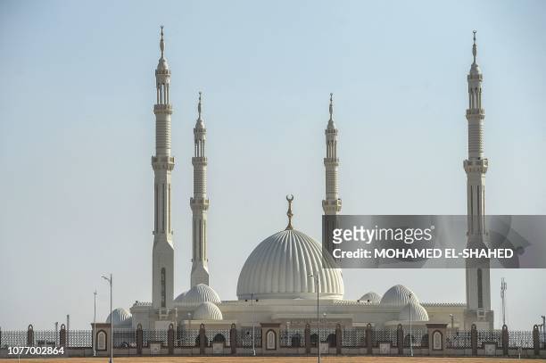 Picture taken on January 3 shows a general view of the newly-built al-Fattah al-Alim mosque in Egypt's new administrative capital, 45 kilometres east...