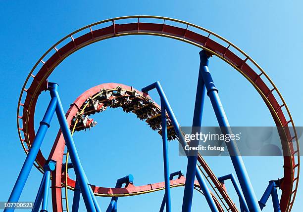 usa, new jersey, jackson, rollercoaster against blue sky - amusement park sky stock pictures, royalty-free photos & images