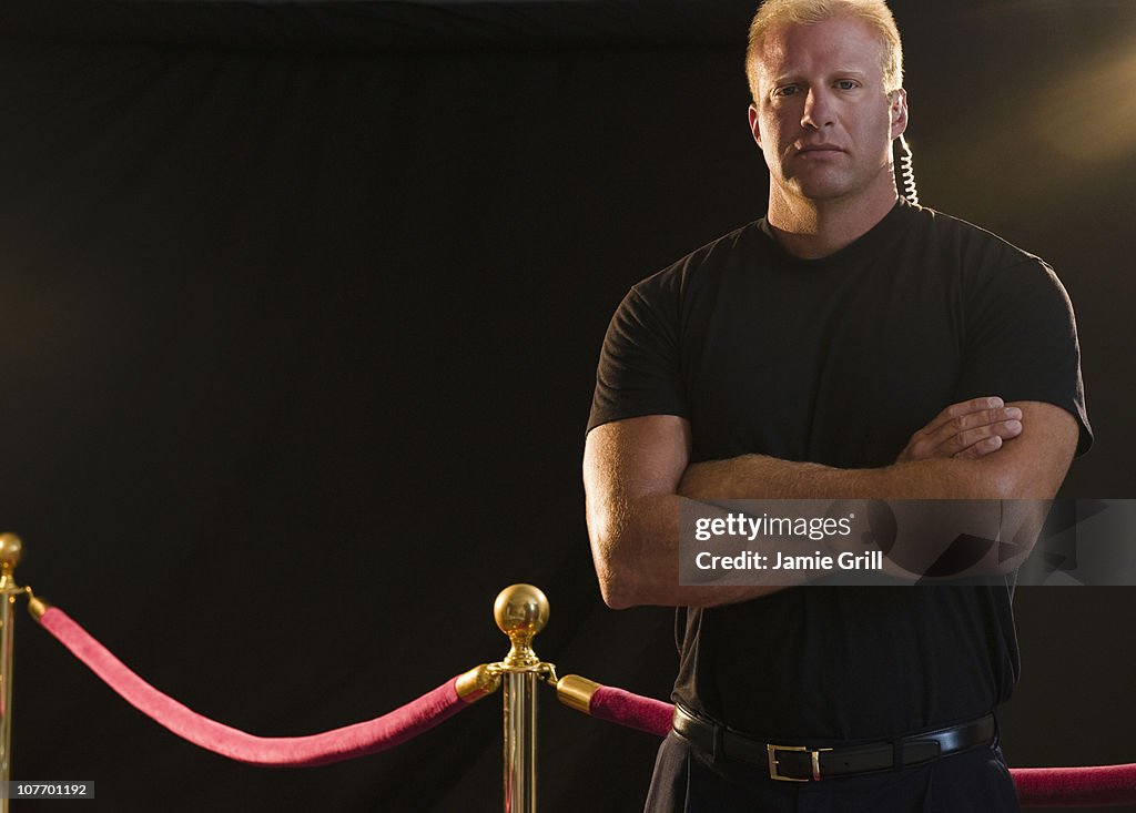USA, New Jersey, Jersey City, Bouncer at red carpet event
