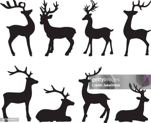 stockillustraties, clipart, cartoons en iconen met rendieren silhouetten - stag